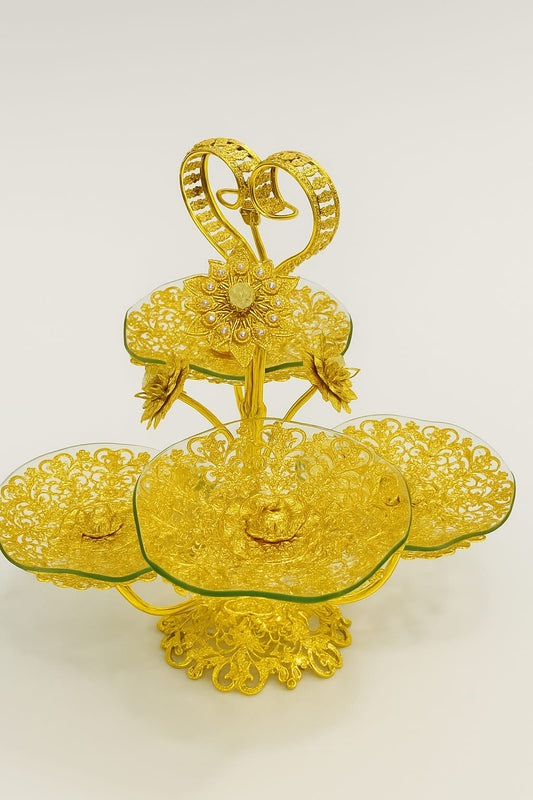 Multi-Layer Glass & Metal Dessert Stand