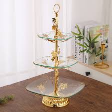 3-Layer Glass & Metal Dessert Stand