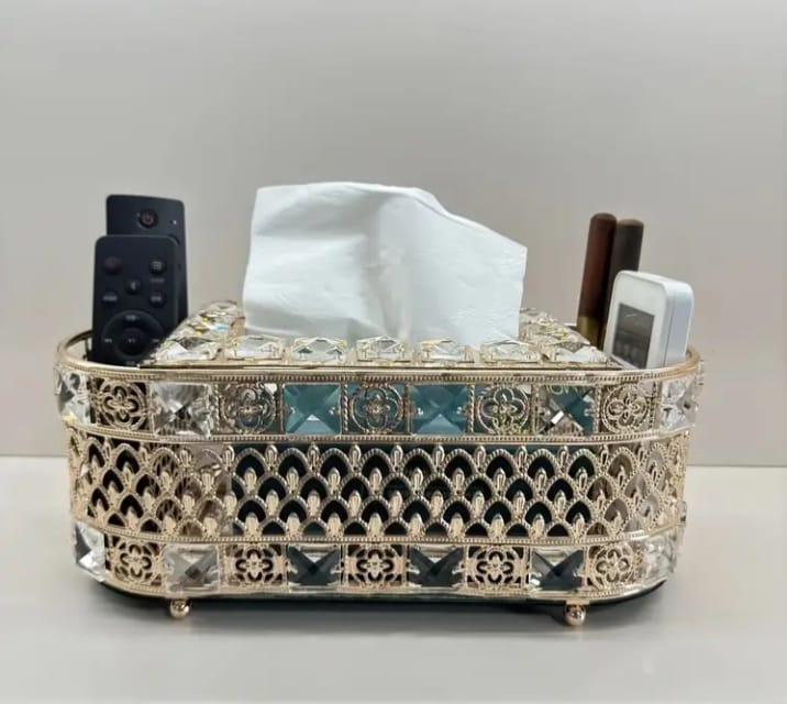 Crystal Metallic Tissue Box – Premium Design