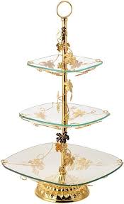 3-Layer Glass & Metal Dessert Stand